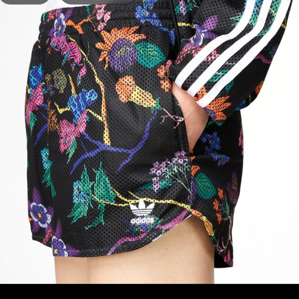 adidas Black Floral Mesh Shorts with Multicolor Print